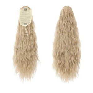 Ash Blond 22 Inch Long Kinky Curly Clip In Ponytail Synthetic Hair